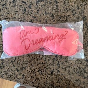 Pink Sleep Mask with Embroidered Text: Am I Dreaming?